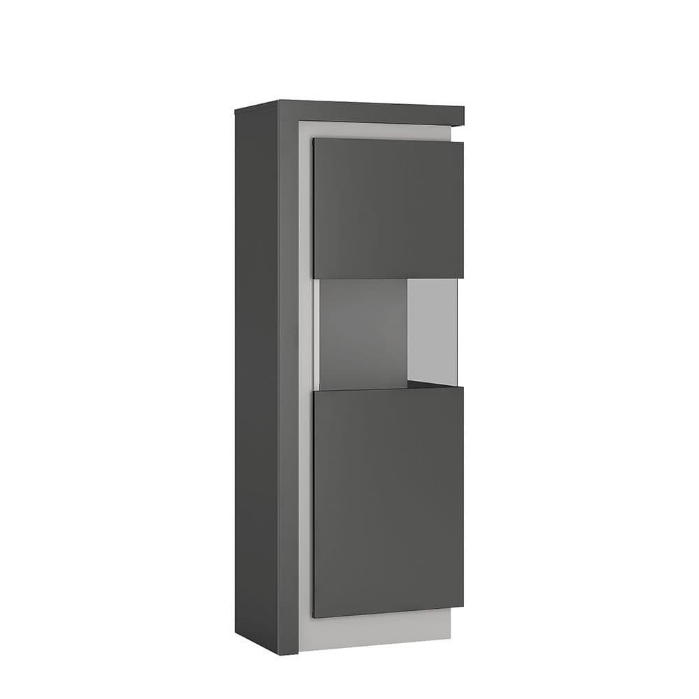 Metropolis Narrow display cabinet (RHD) 164.1cm high (includes LEDs) in Platinum/light grey gloss